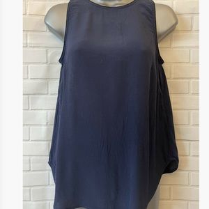 Boden navy viscose A-line top with black piping trim